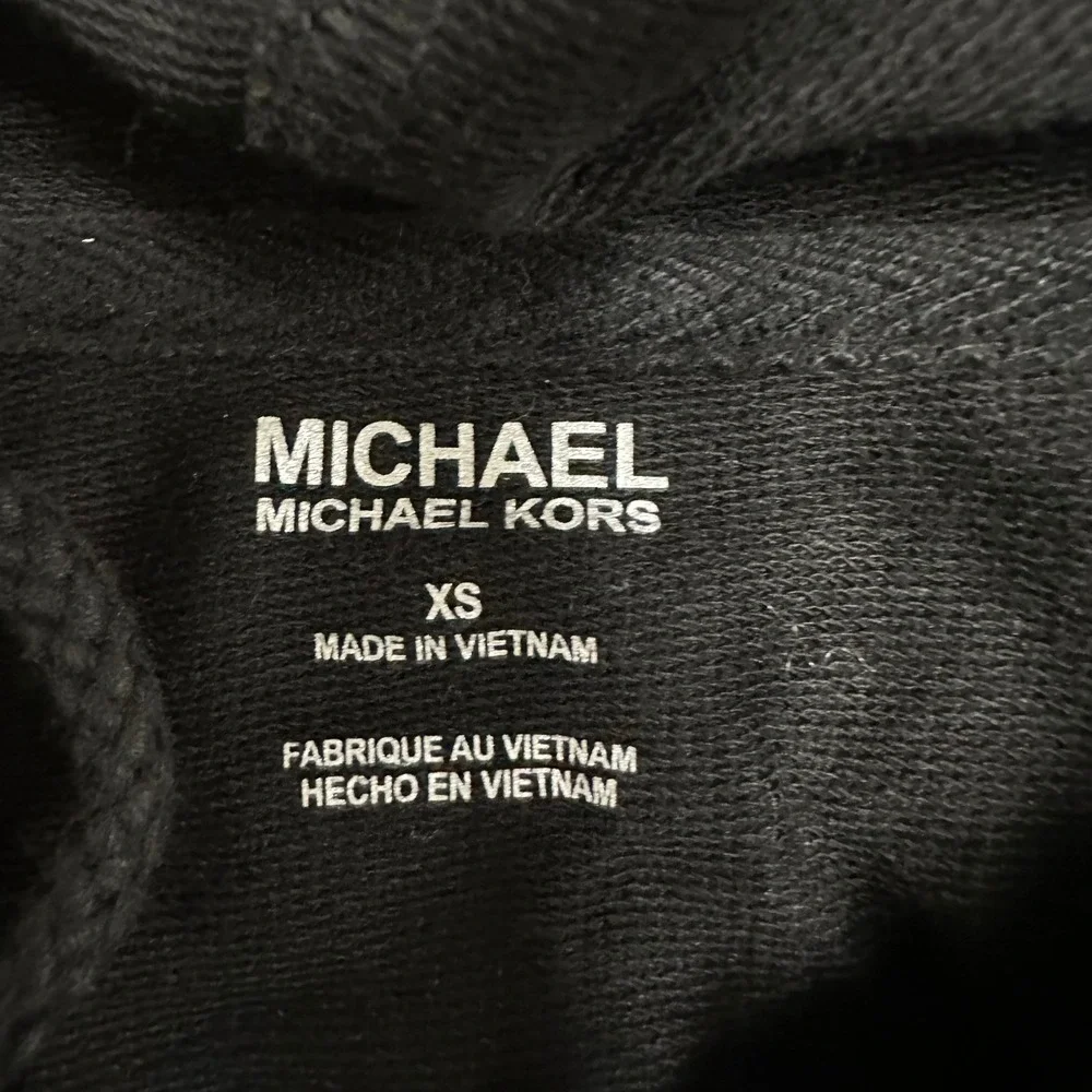 Michael Kors Hoodie Dress Womens Size XS Black Logo Graphic Long Sleeve Casual